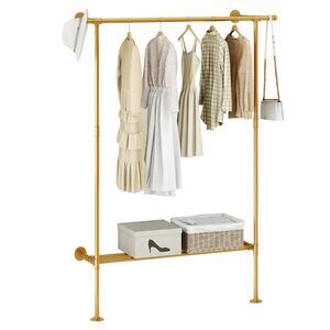 FJANKUI Gold Wall Mounted industrial pipe clothes rack with Shelf, clothing